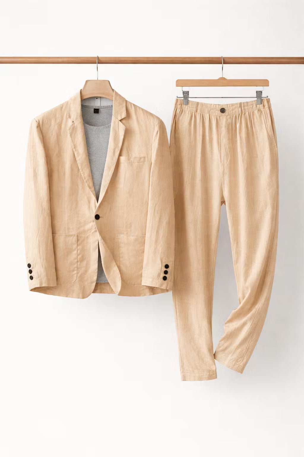 Men's Relaxed-Fit Two-Piece Linen Suit Set - Khaki