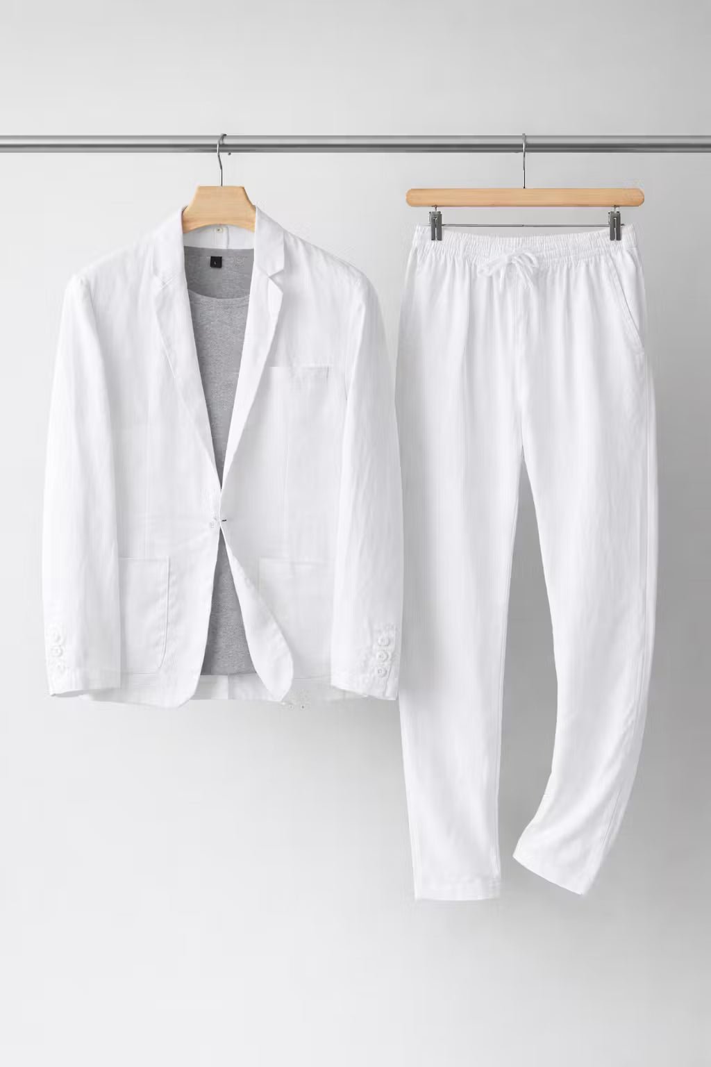 Men's Relaxed-Fit Two-Piece Linen Suit Set - White