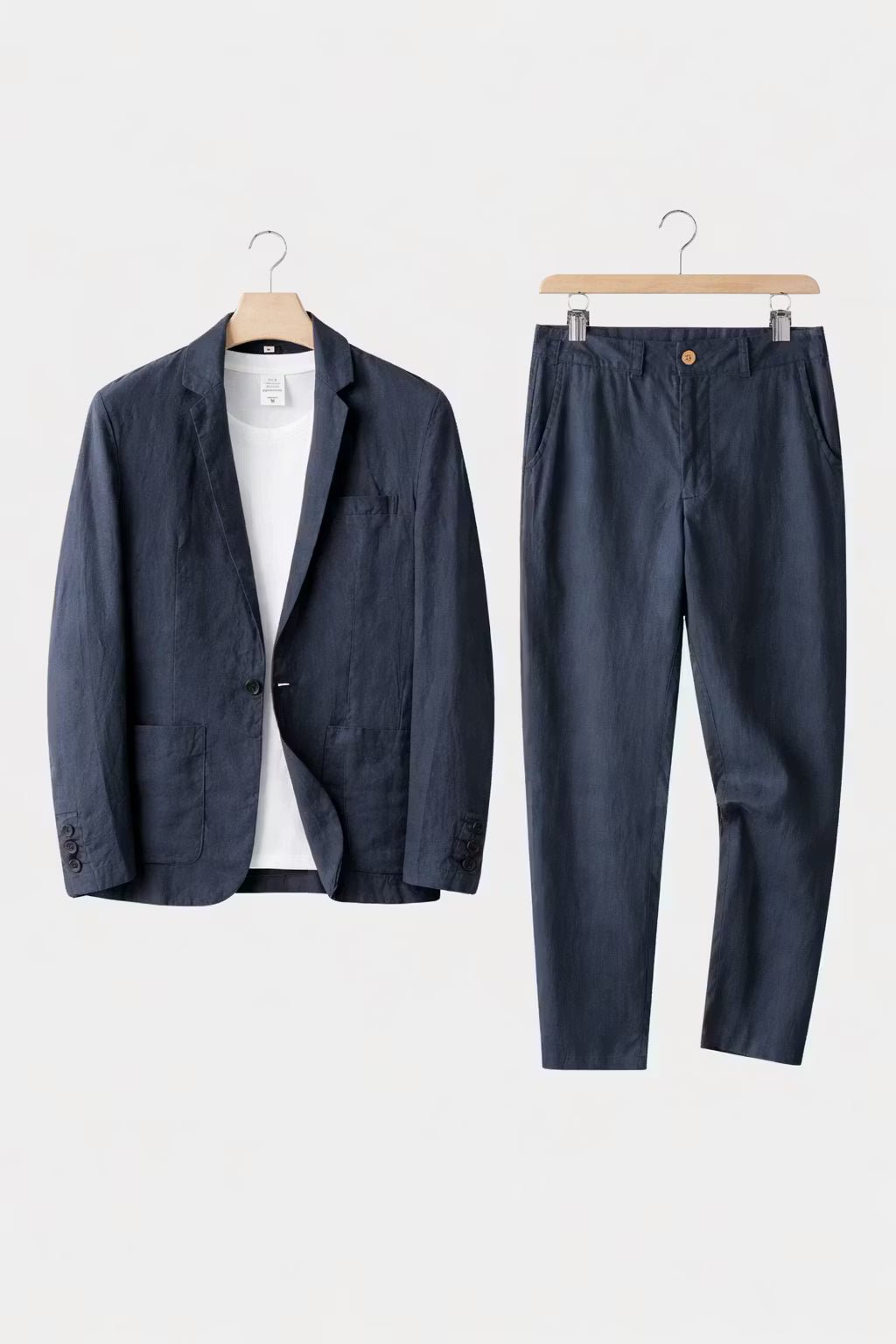 Men's Relaxed-Fit Two-Piece Linen Suit Set - Blue
