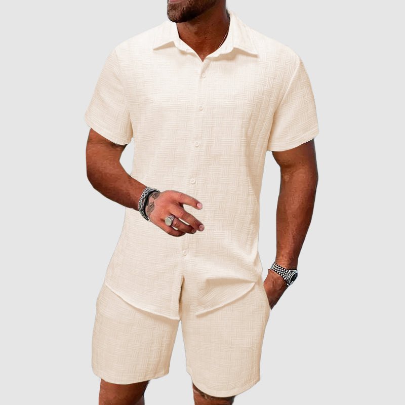 Men's Short-Sleeve Jacquard Two-Piece Set - Beige