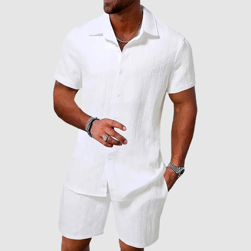 Men's Short-Sleeve Jacquard Two-Piece Set - White