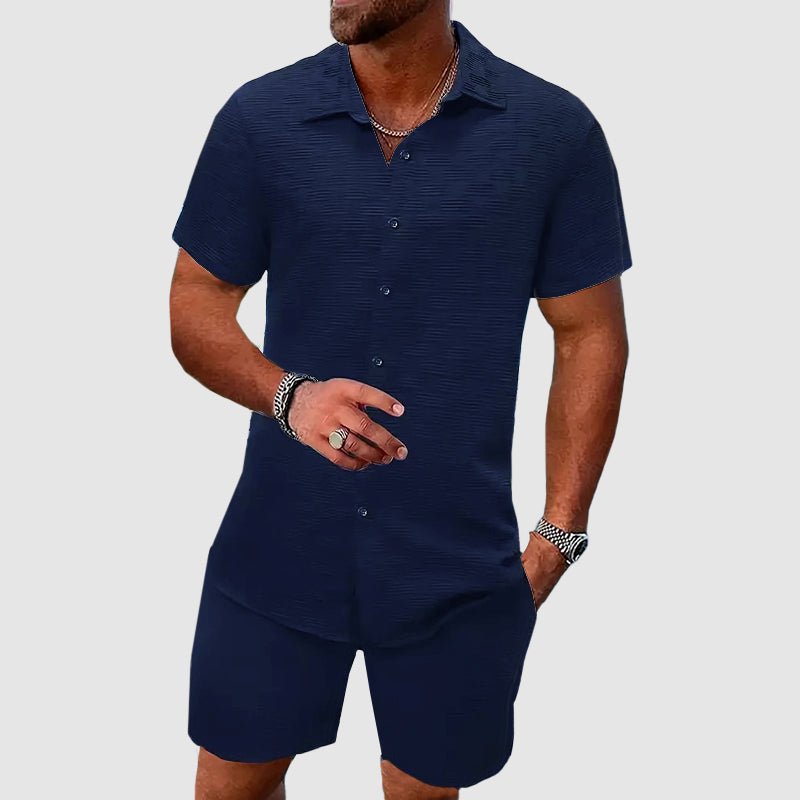 Men's Short-Sleeve Jacquard Two-Piece Set - Blue