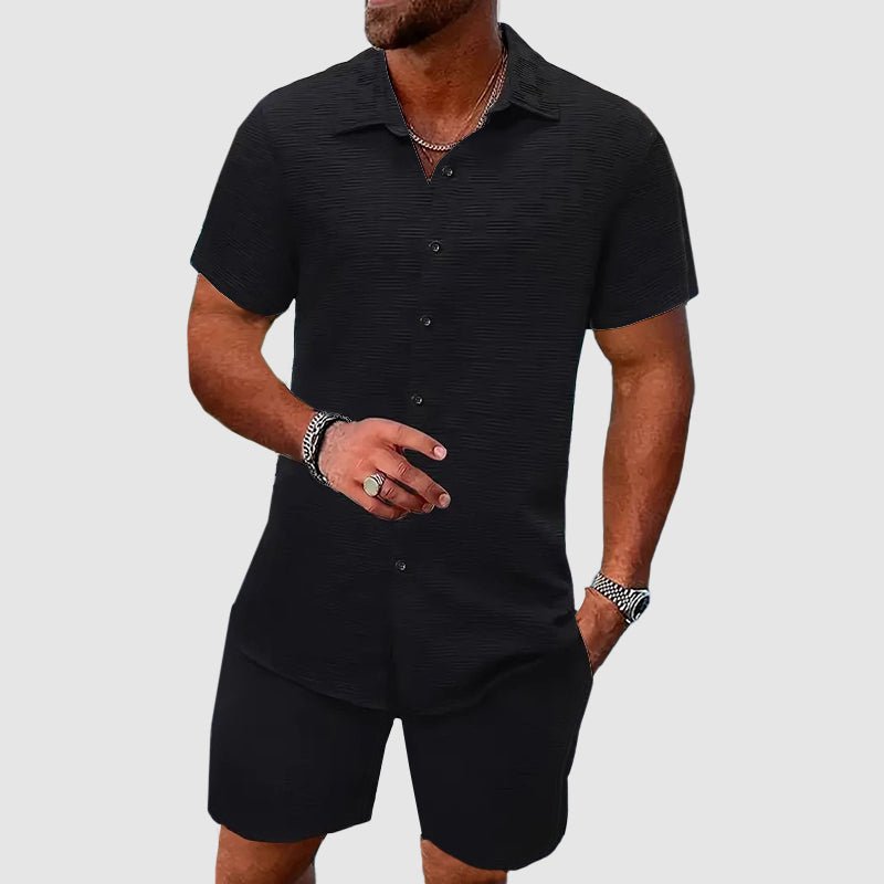 Men's Short-Sleeve Jacquard Two-Piece Set - Black