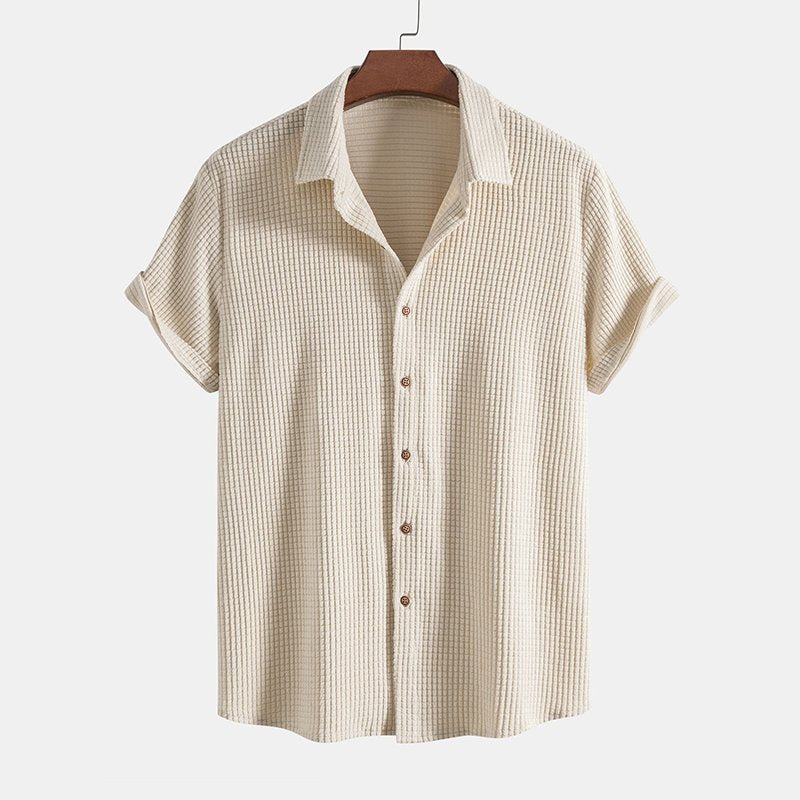 Men's Short Sleeve Shirt Shorts Set Drawstring Button Down
