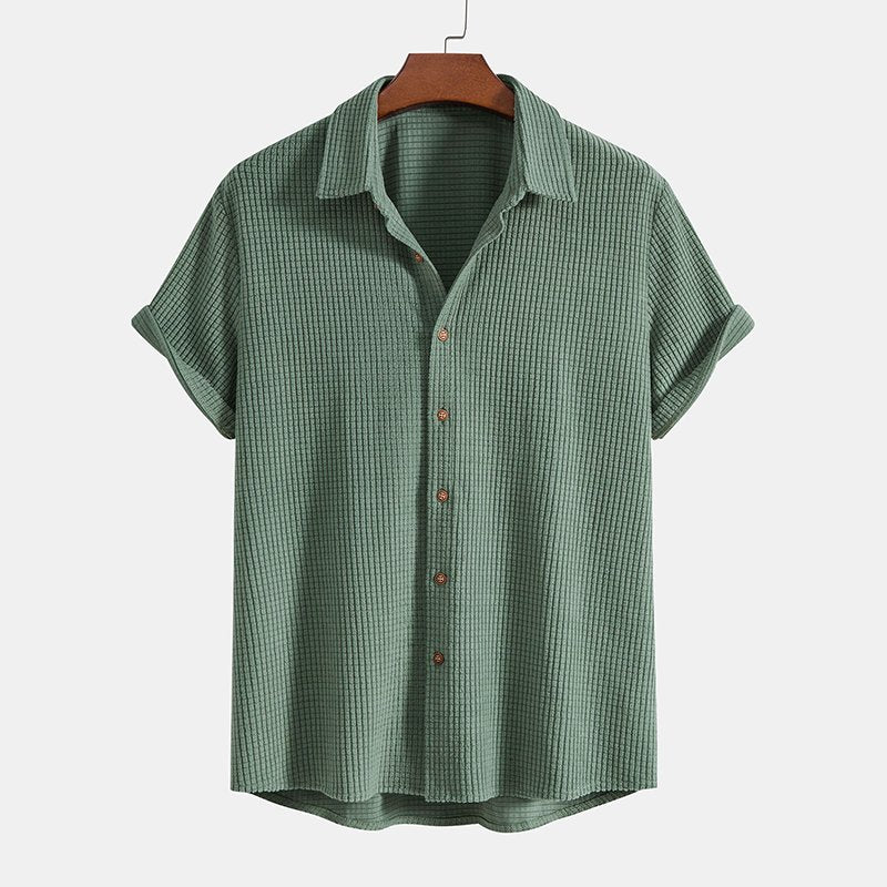 Men's Short Sleeve Shirt Shorts Set Drawstring Button Down