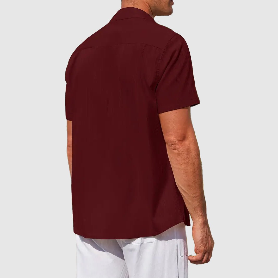 Men's Short-Sleeve Textured Linen Button-Up Shirt