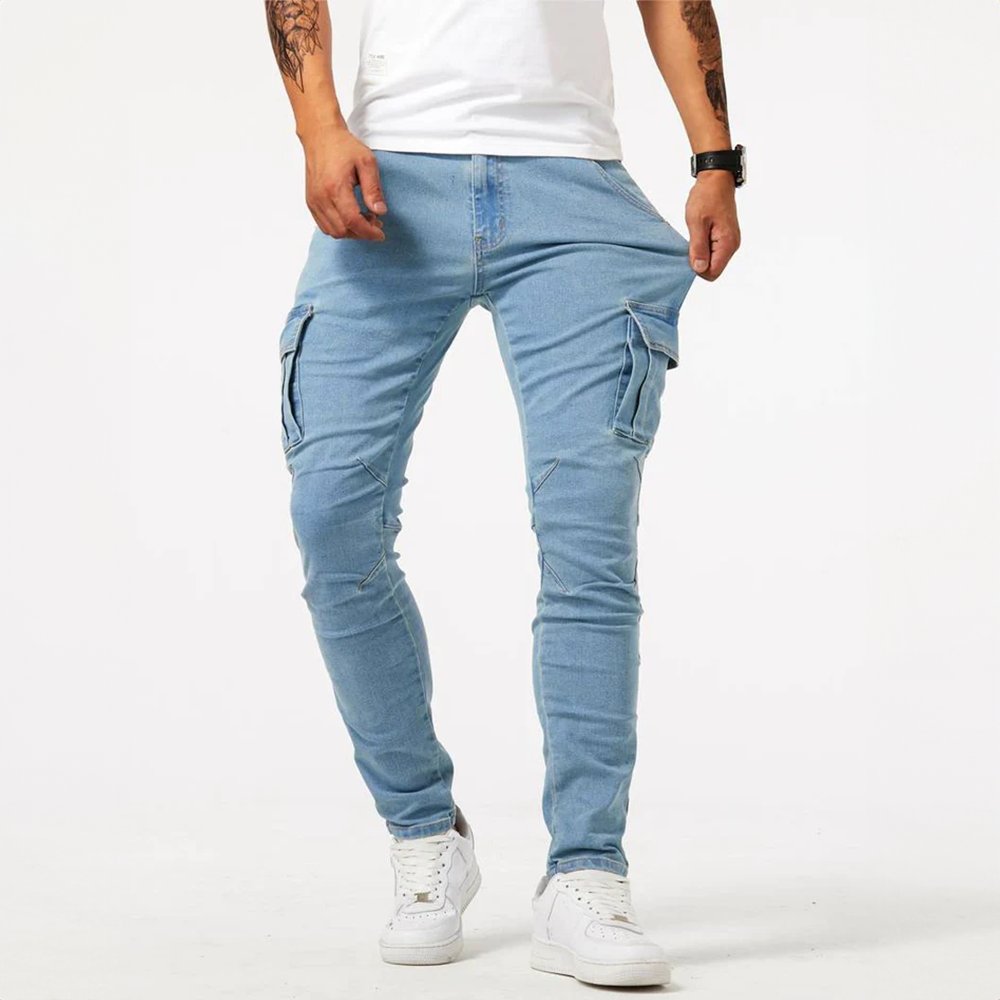 Men's Slim Fit Cargo Pants Side Pocket Casual - Blue