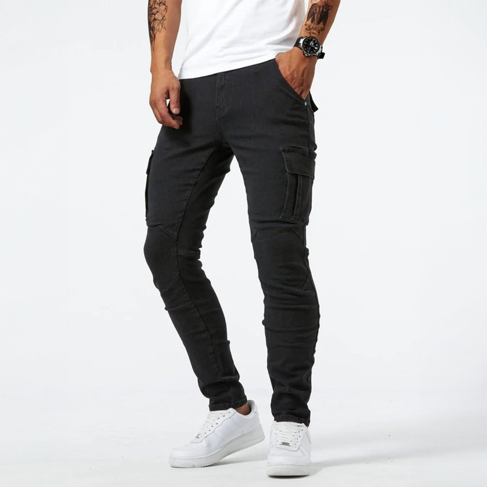 Men's Slim Fit Cargo Pants Side Pocket Casual - Black