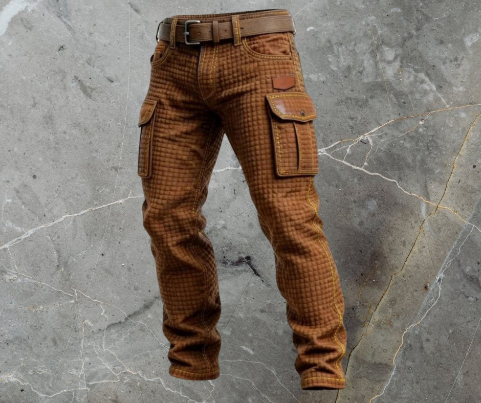 Men's Slim-Fit Textured Cargo Pants with Side Pockets - Dunkelbraun