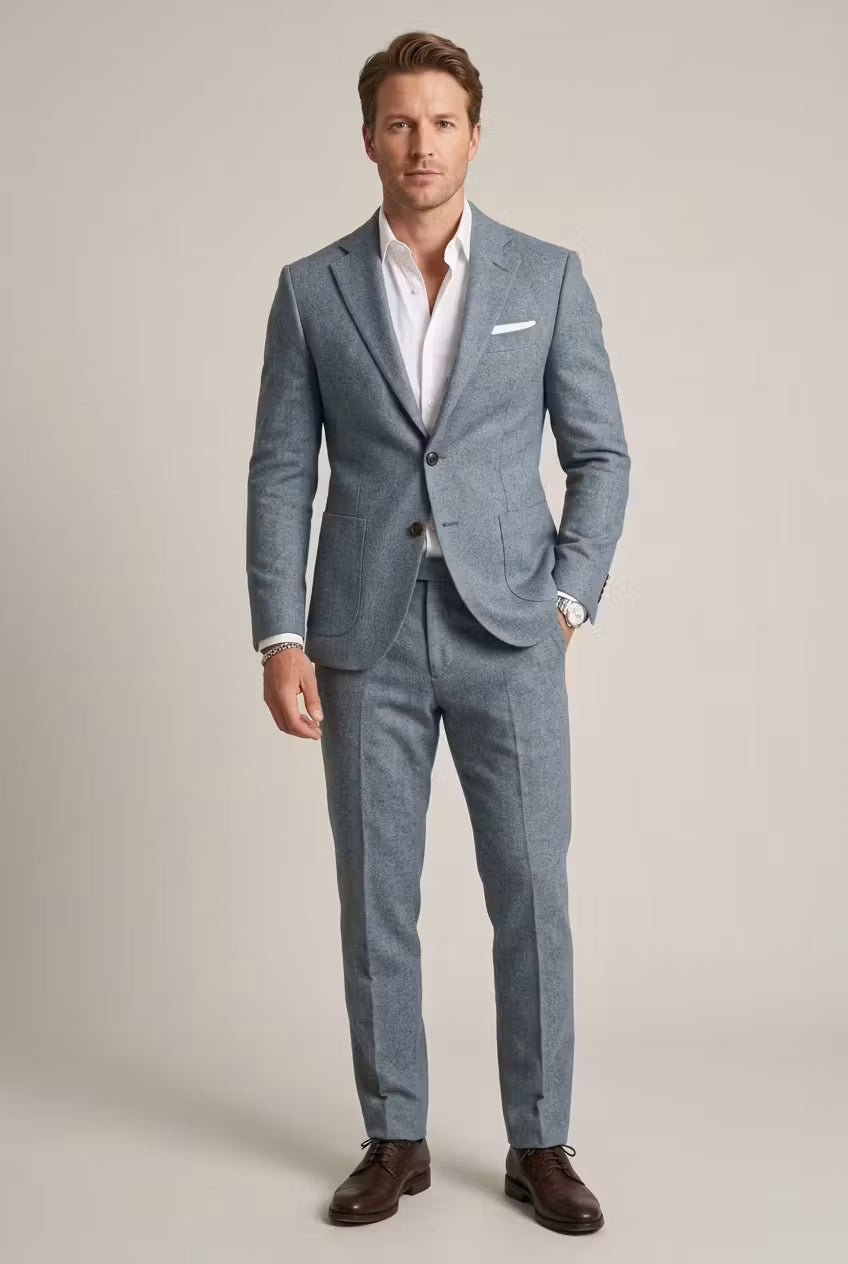 Men's Slim-Fit Two-Piece Business Suit - Light Blue