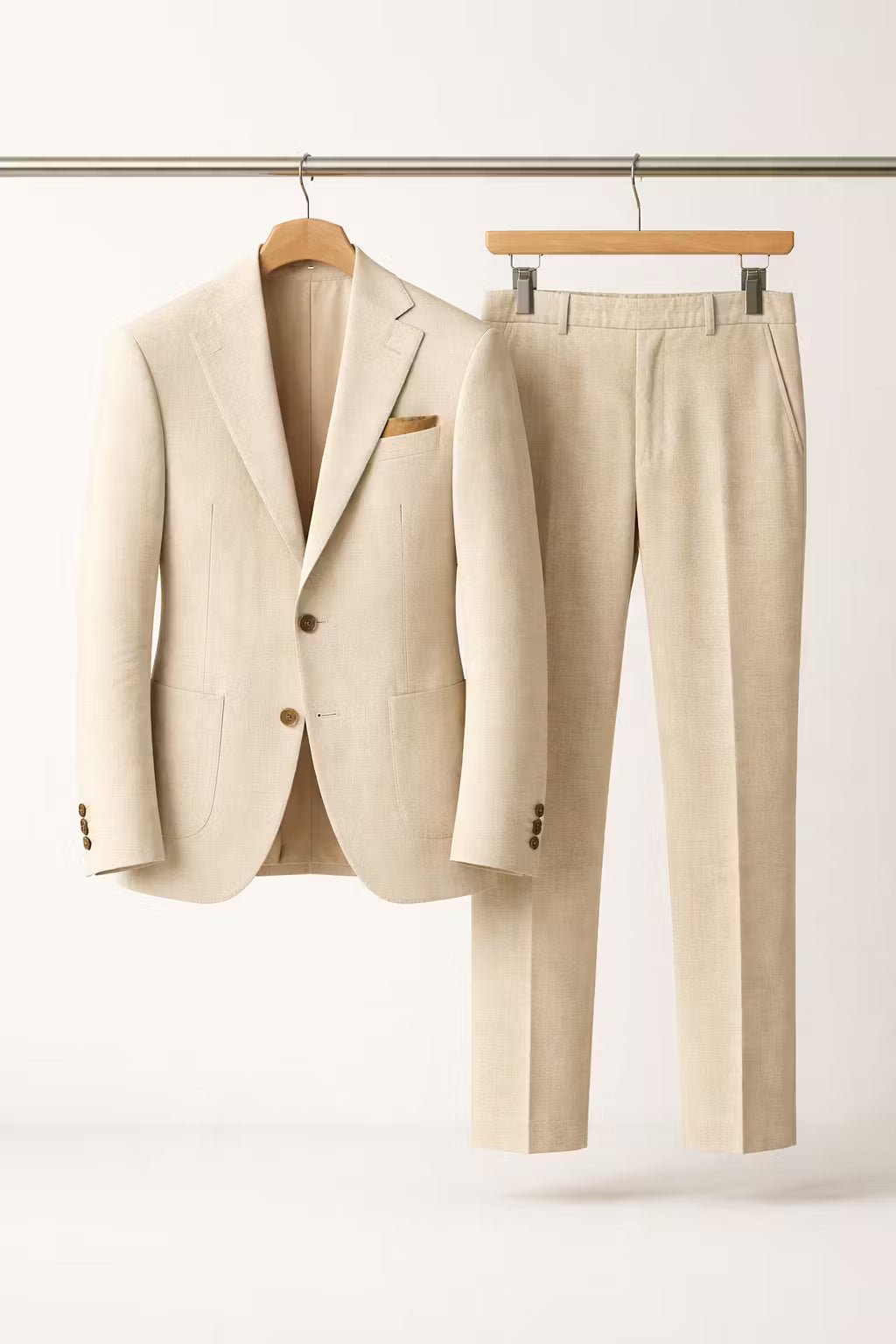 Men's Slim-Fit Two-Piece Business Suit - Beige