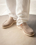 Men's Slip-On Loafers Rounded Toe Apron Stitching - Beige