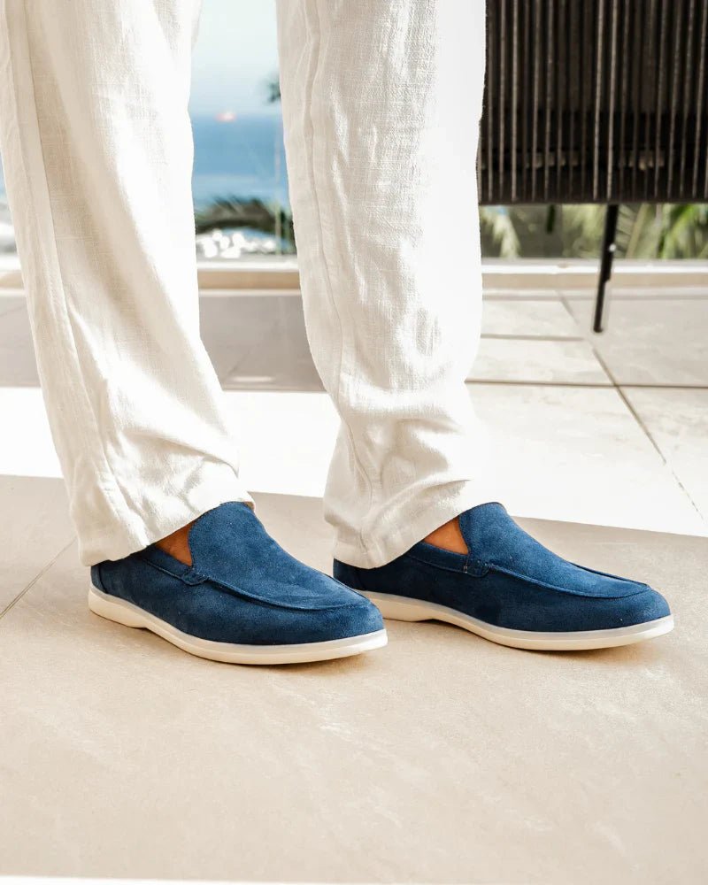 Men's Slip-On Loafers Rounded Toe Apron Stitching - Blue