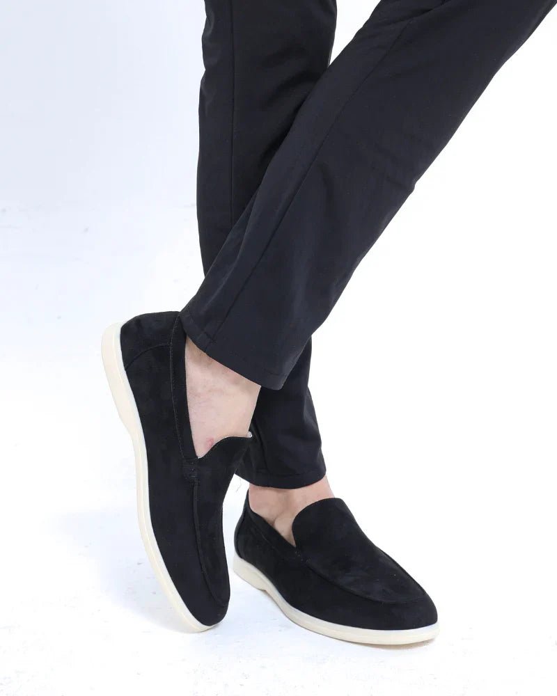 Men's Slip-On Loafers Rounded Toe Apron Stitching - Black