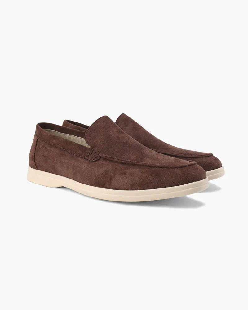 Men's Slip-On Loafers Rounded Toe Apron Stitching - Brown
