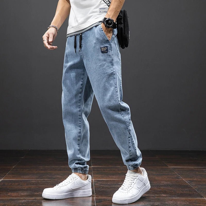 Men's Stretch Denim Elastic Waistband Jogger Pants - Blue