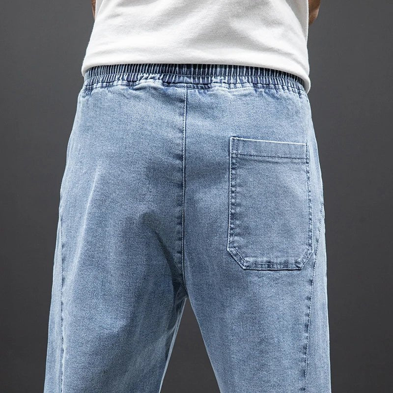 Men's Stretch Denim Elastic Waistband Jogger Pants