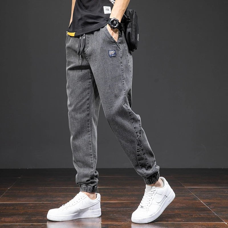 Men's Stretch Denim Elastic Waistband Jogger Pants - Black