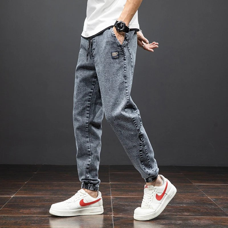Men's Stretch Denim Elastic Waistband Jogger Pants