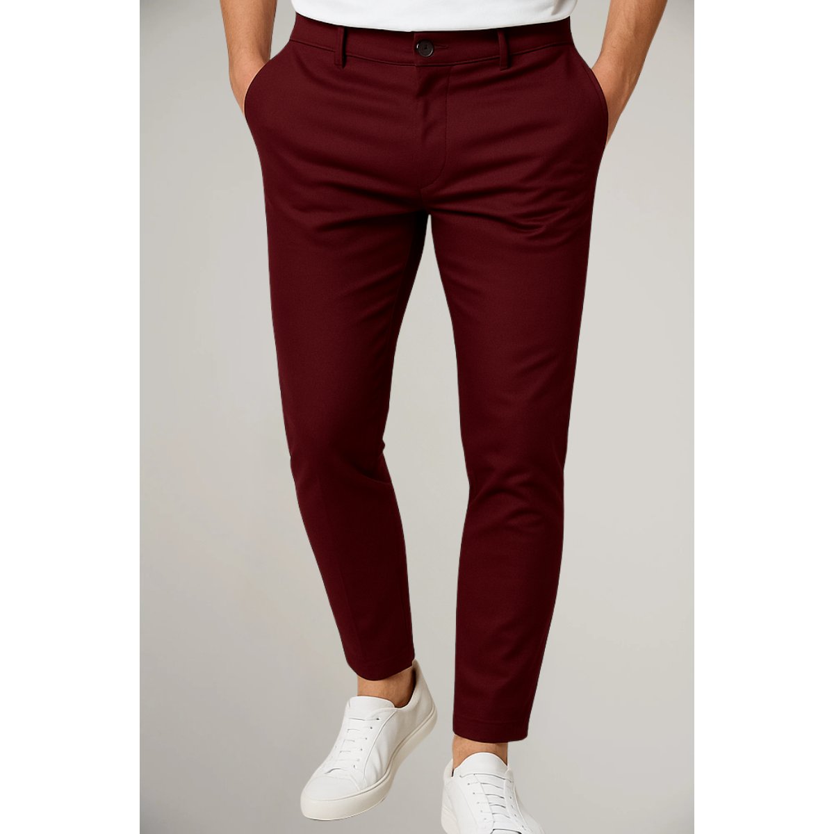Men's Tailored Slim-Fit Button-Closure Pants - Red
