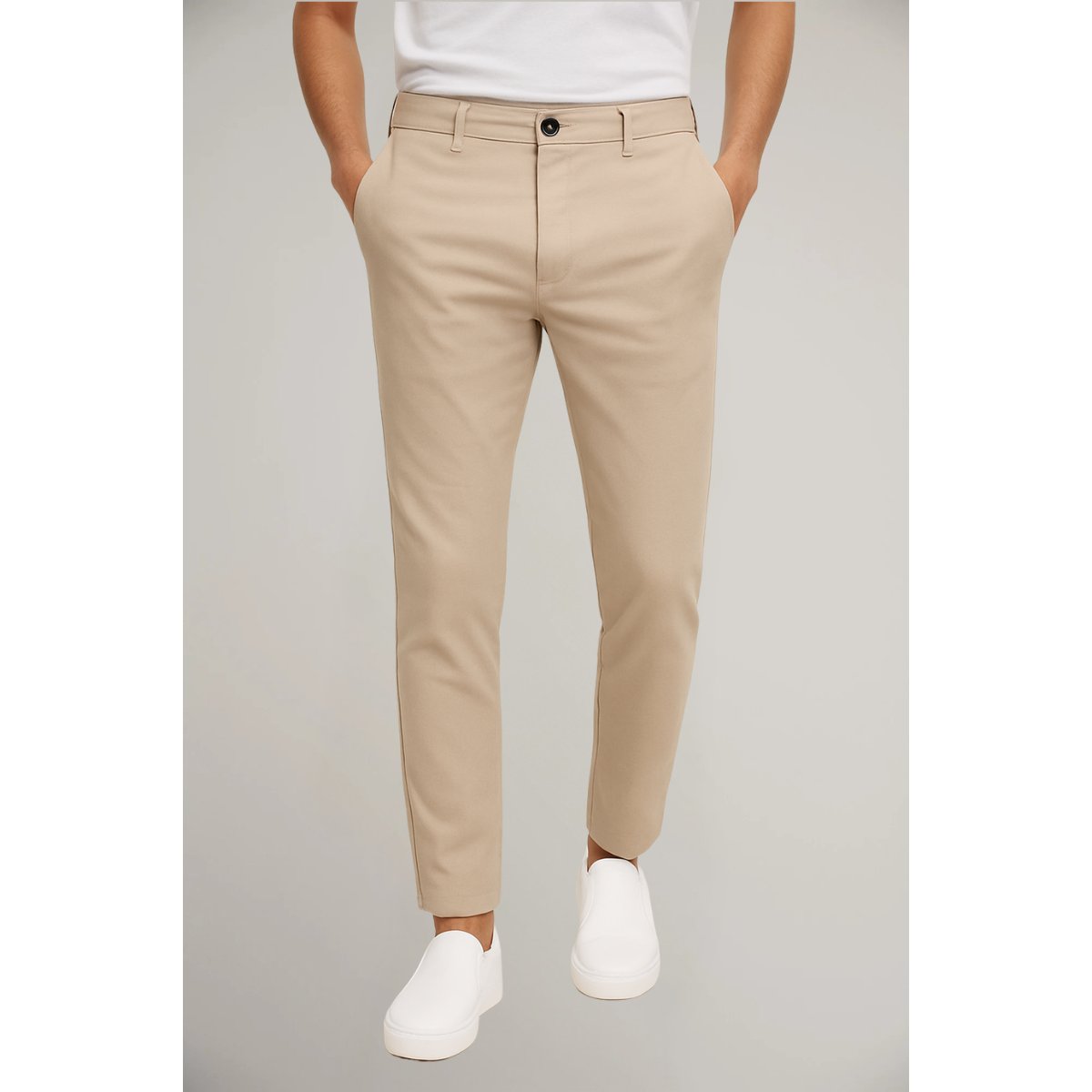 Men's Tailored Slim-Fit Button-Closure Pants - Light Brown