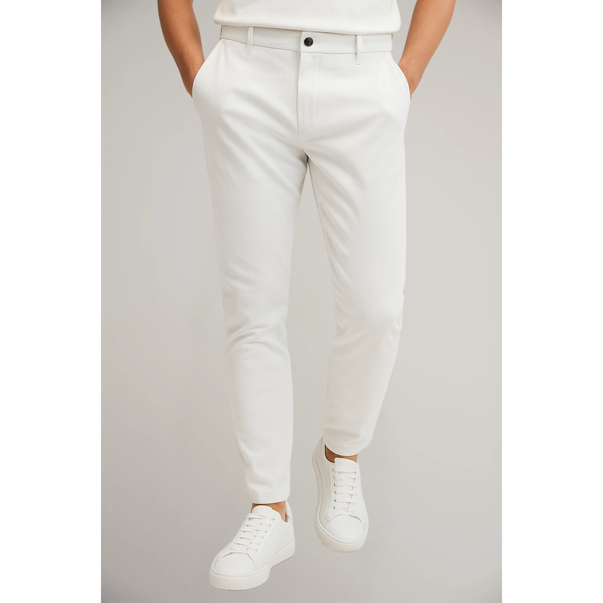 Men's Tailored Slim-Fit Button-Closure Pants - White