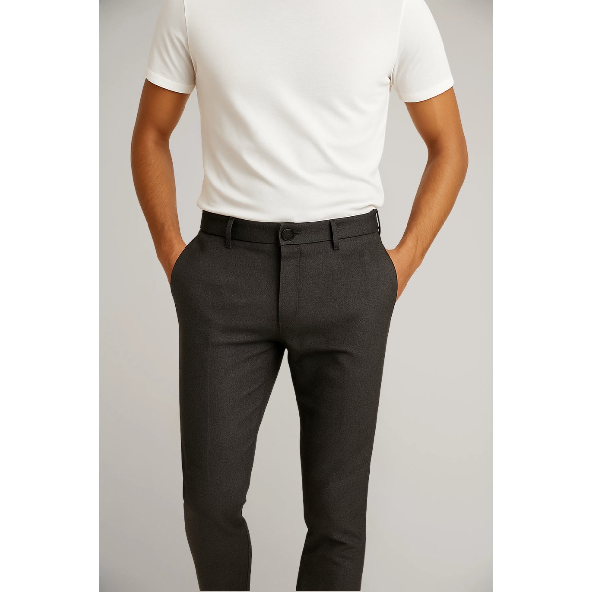 Men's Tailored Slim-Fit Button-Closure Pants - Dark Grey