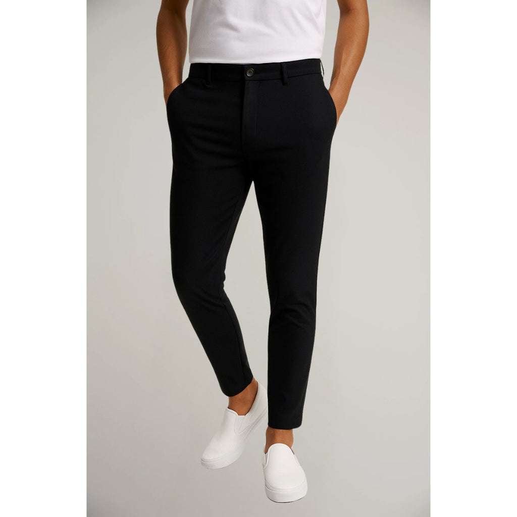 Men's Tailored Slim-Fit Button-Closure Pants - Black