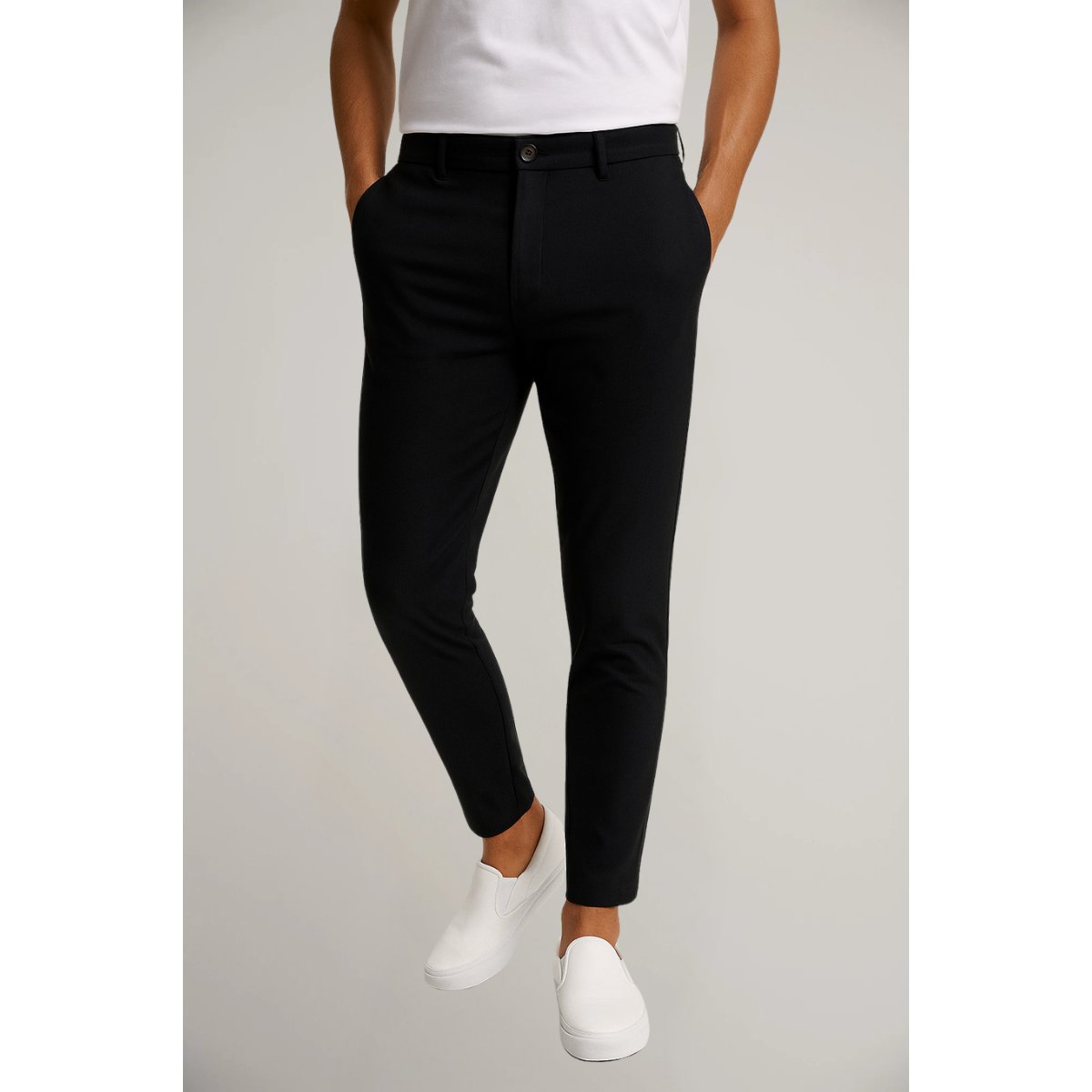 Men's Tailored Slim-Fit Button-Closure Pants - Black