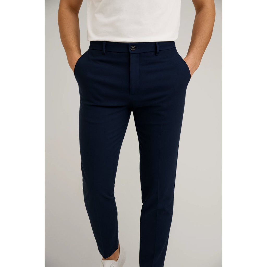 Men's Tailored Slim-Fit Button-Closure Pants - Navy Blue