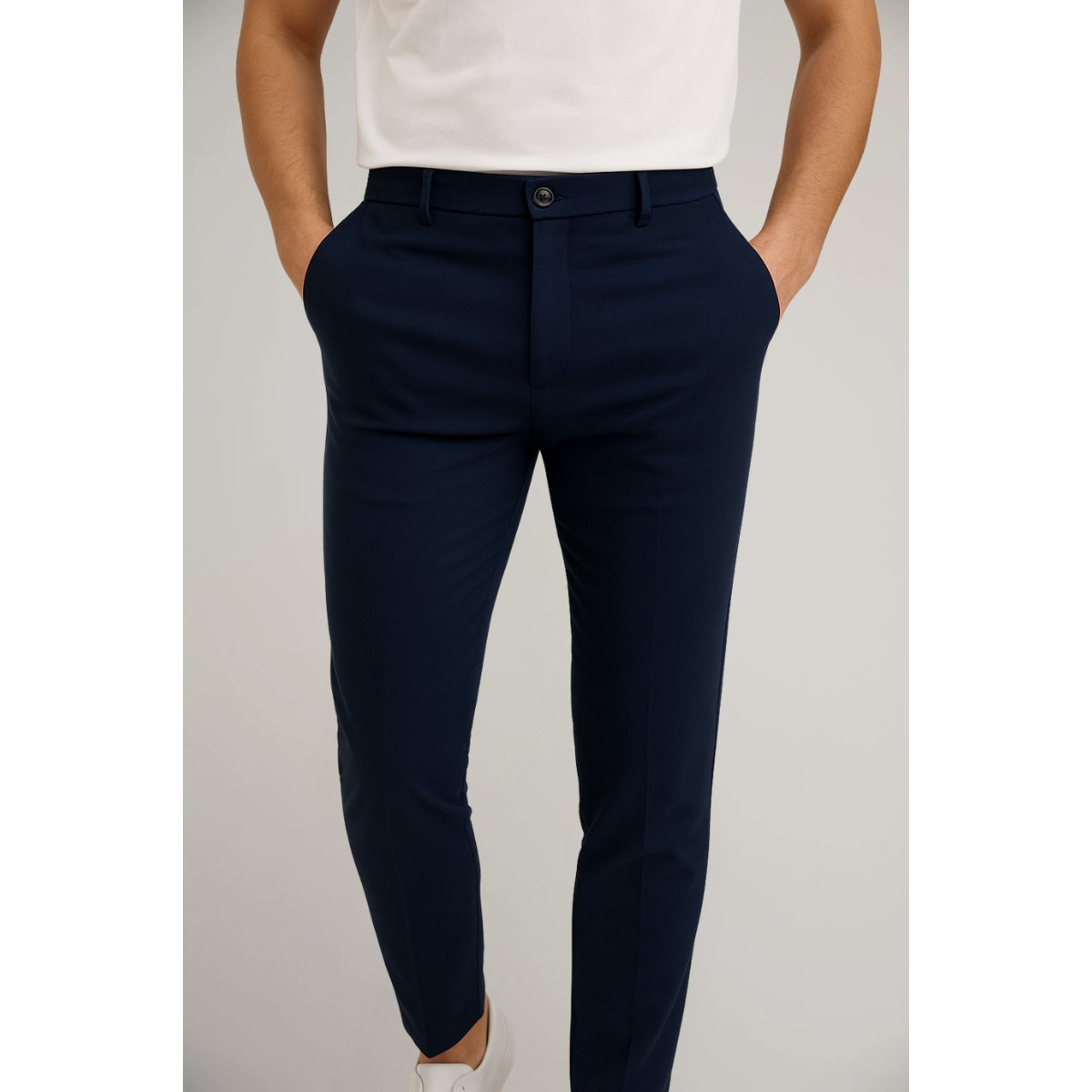 Men's Tailored Slim-Fit Button-Closure Pants - Navy Blue