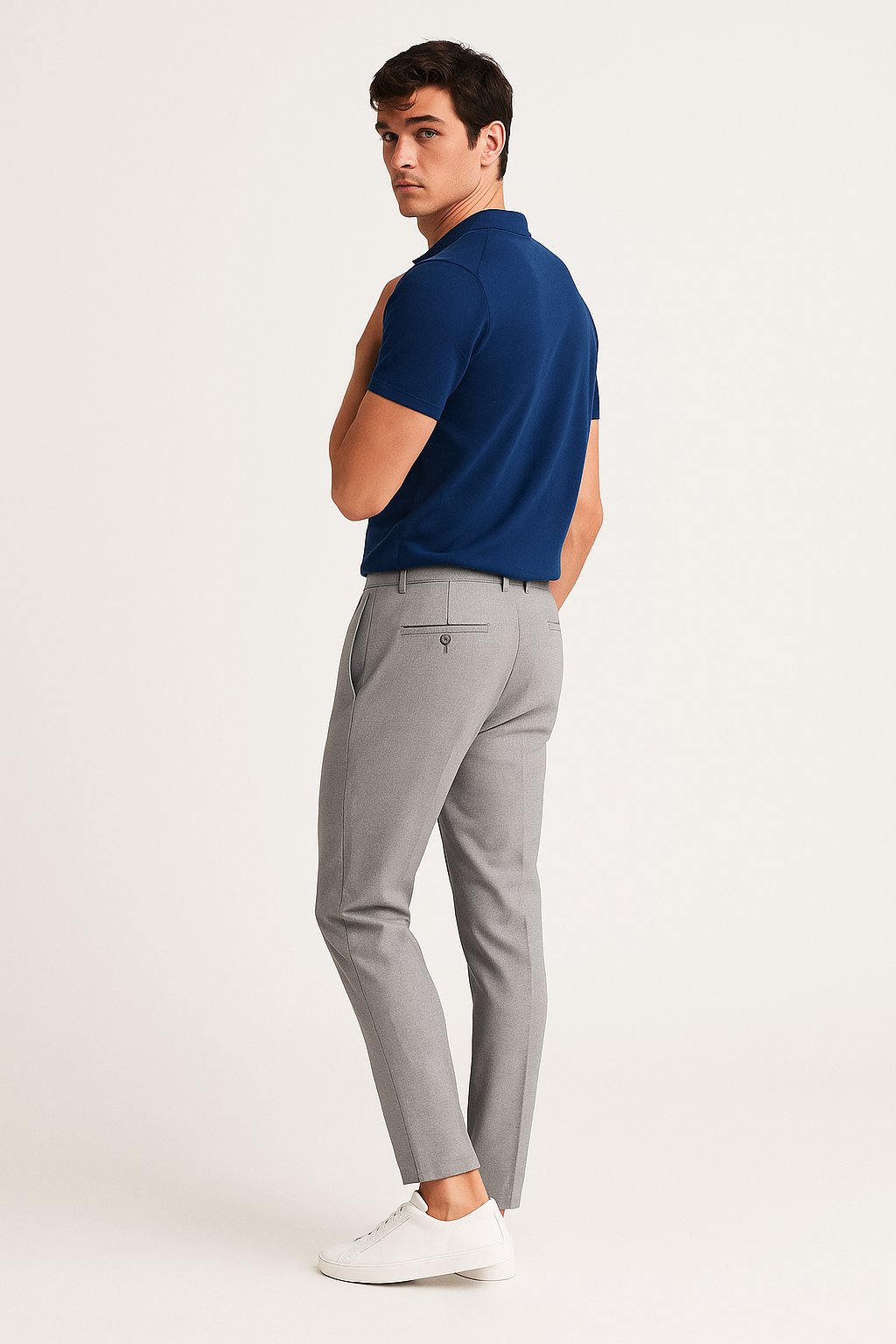 Men's Tailored Slim-Fit Button-Closure Pants - Light Grey