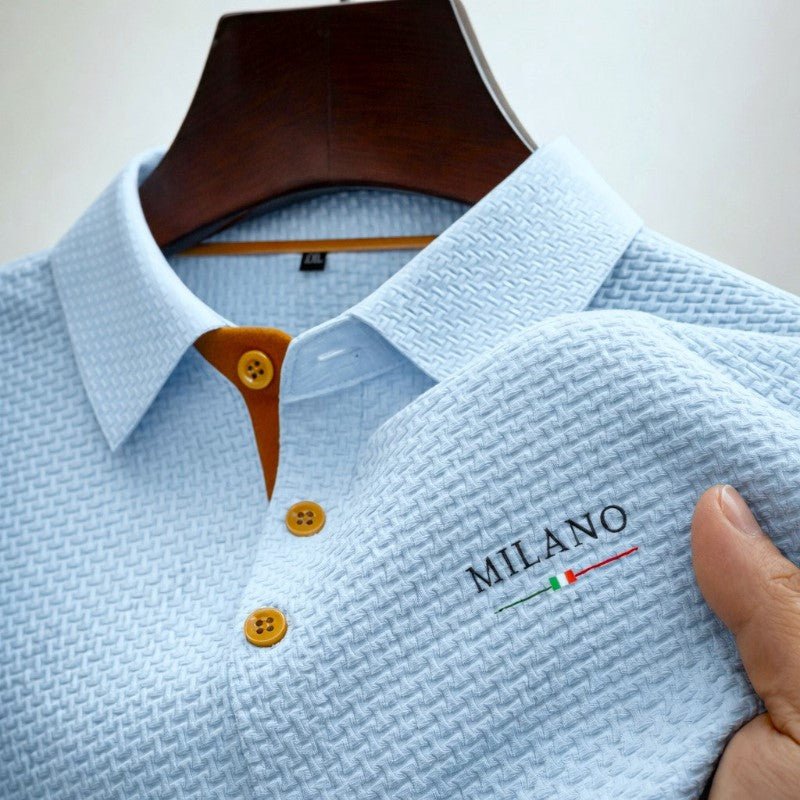 Men's Textured Button-Placket Polo Shirt - Light blue