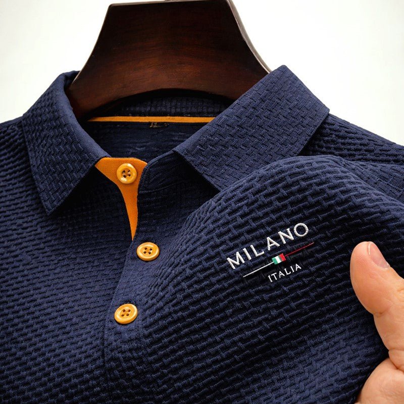 Men's Textured Button-Placket Polo Shirt - Dark blue