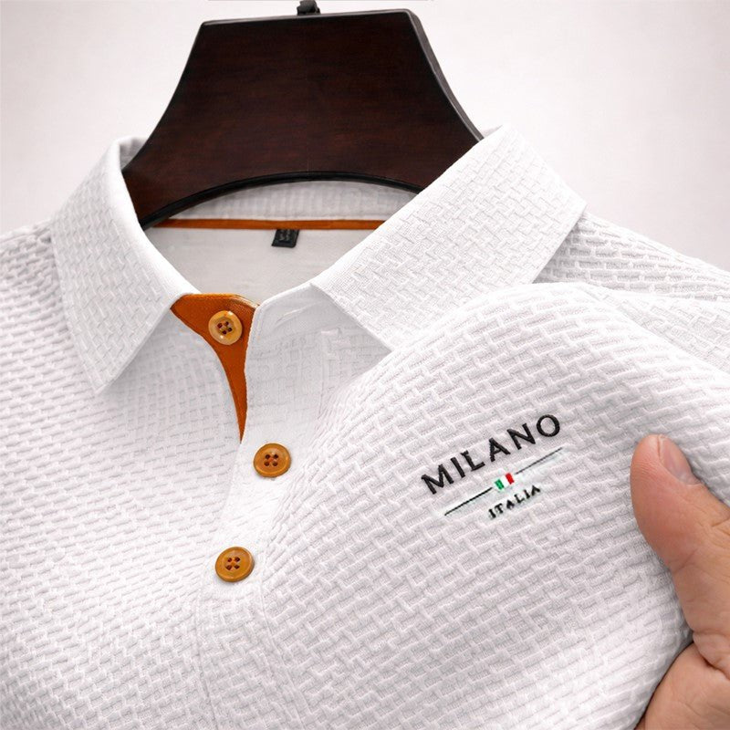 Men's Textured Button-Placket Polo Shirt - White