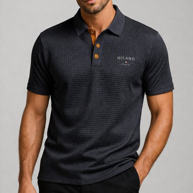 Men's Textured Button-Placket Polo Shirt