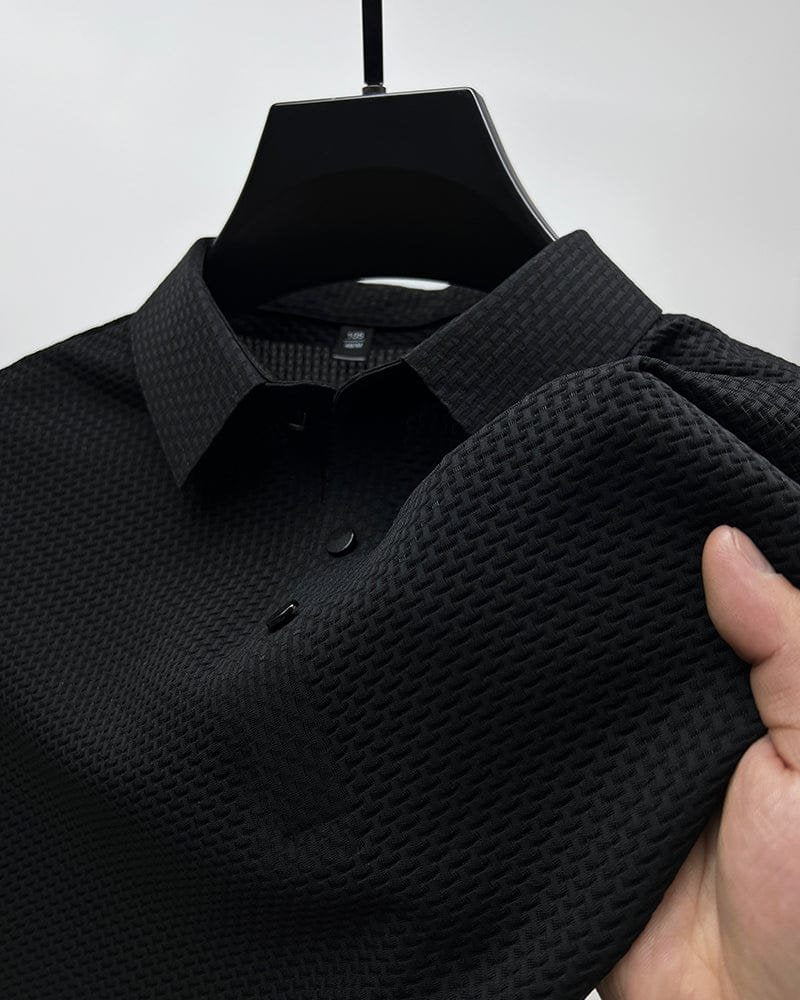 Men's Textured Knit Polo Short Sleeve Button Placket