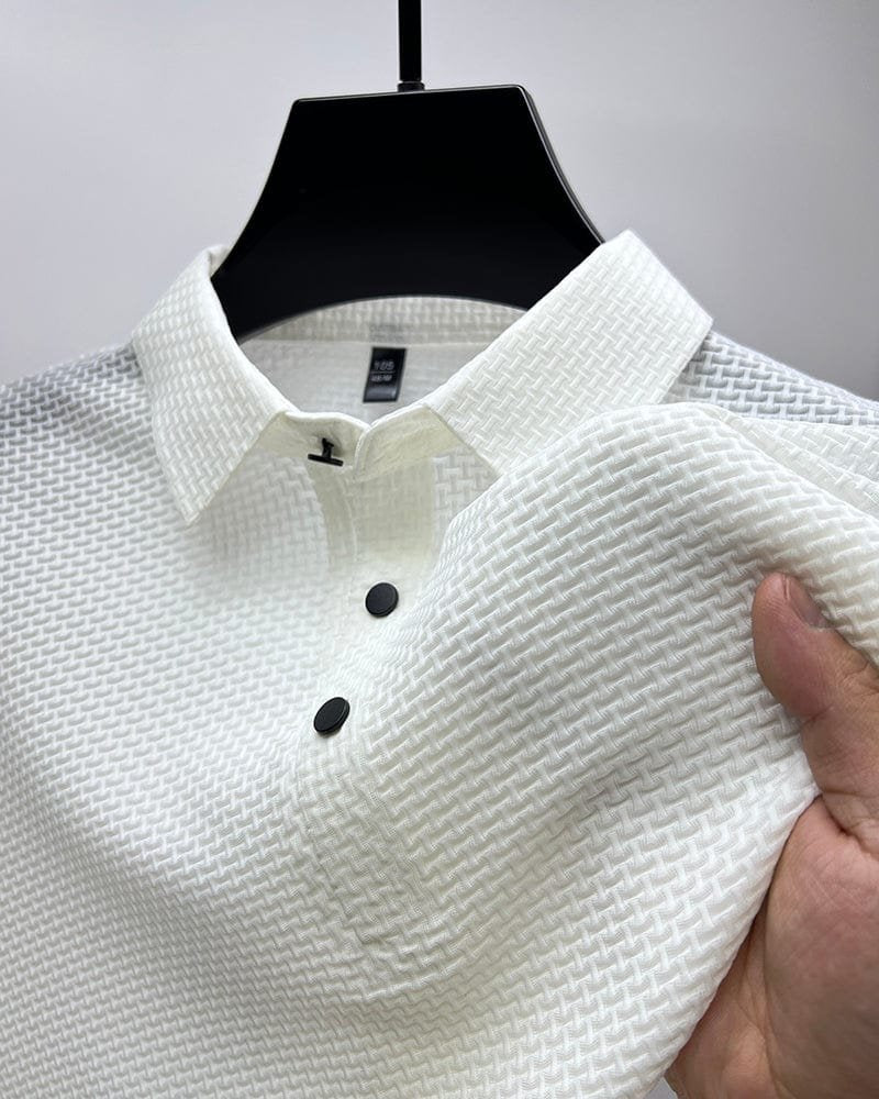 Men's Textured Knit Polo Short Sleeve Button Placket