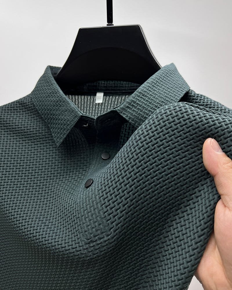 Men's Textured Knit Polo Short Sleeve Button Placket