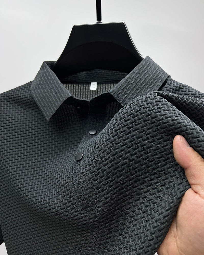 Men's Textured Knit Polo Short Sleeve Button Placket