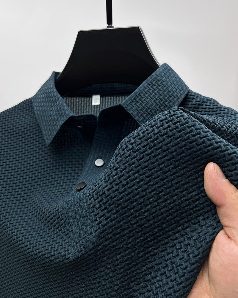 Men's Textured Knit Polo Short Sleeve Button Placket