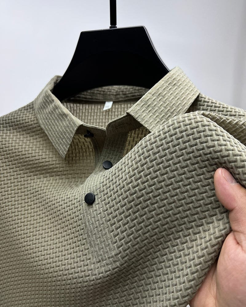 Men's Textured Knit Polo Short Sleeve Button Placket