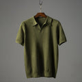 Men's Textured Knit Polo Short Sleeve Geometric Pattern - Green