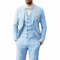 Men's Three-Piece Linen Wedding Suit - Hellblau