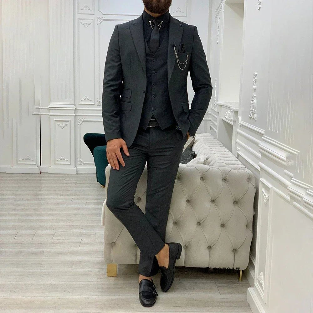 Men's Three-Piece Notch Lapel Single-Breasted Formal Suit Set