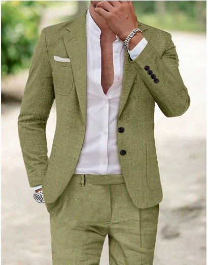 Men's Two-Piece Linen Suit Classic Fit Summer Blazer Pants Set - Grün