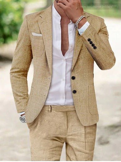 Men's Two-Piece Linen Suit Classic Fit Summer Blazer Pants Set - Hellbraun