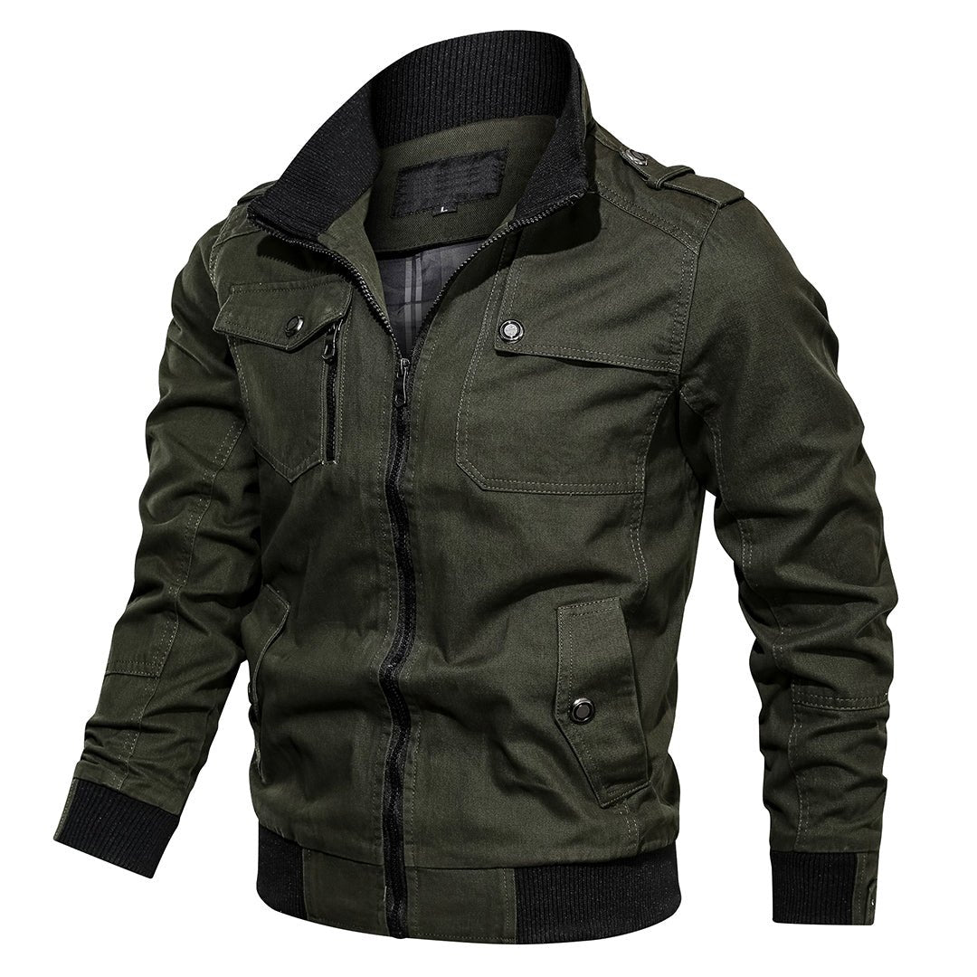 Men's Utility Bomber Jacket Stand Collar Multi-Pocket Zip
