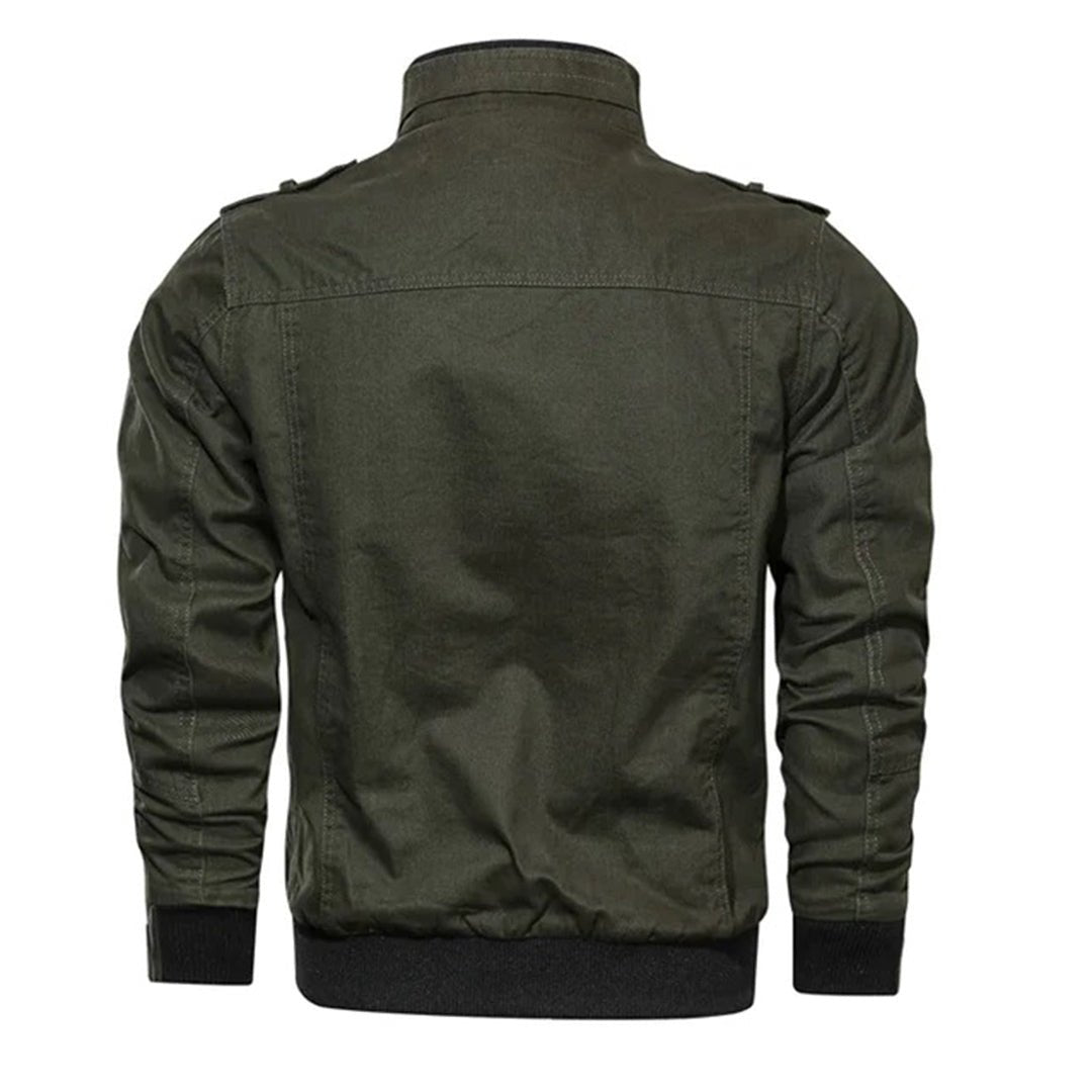 Men's Utility Bomber Jacket Stand Collar Multi-Pocket Zip