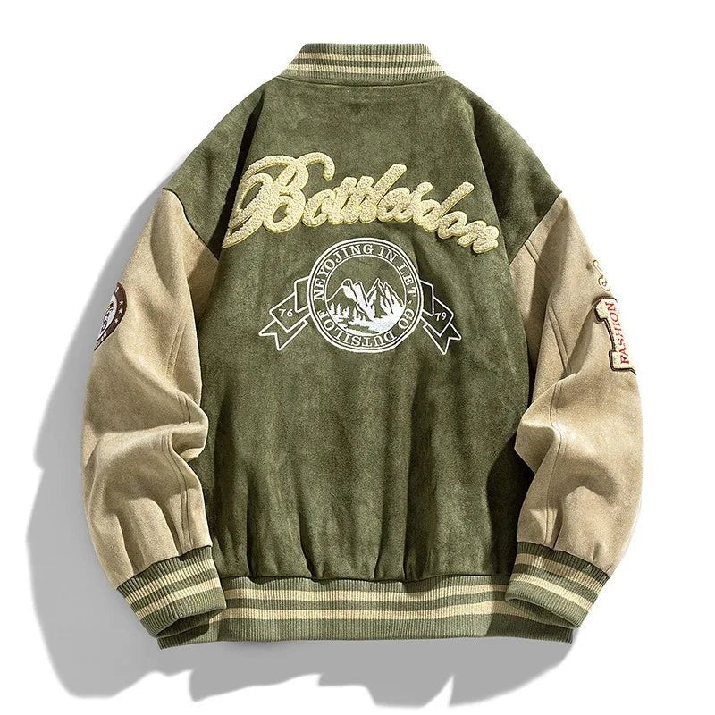 Men's Varsity Bomber Jacket Two-Tone Patch Snap Button